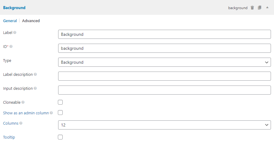 The background field settings