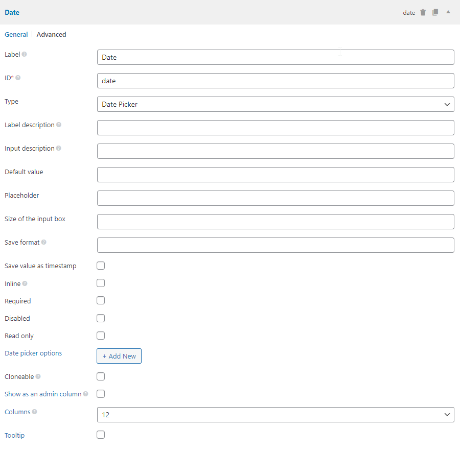 The date field settings