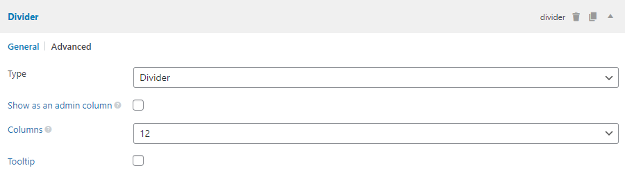 The divider field settings