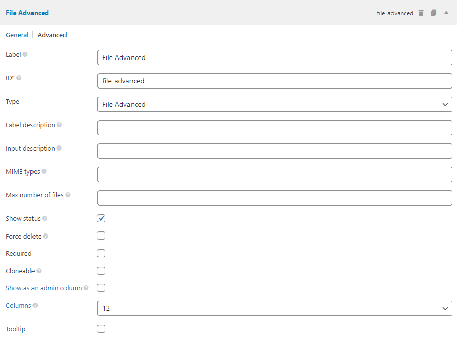 The file-advanced field settings