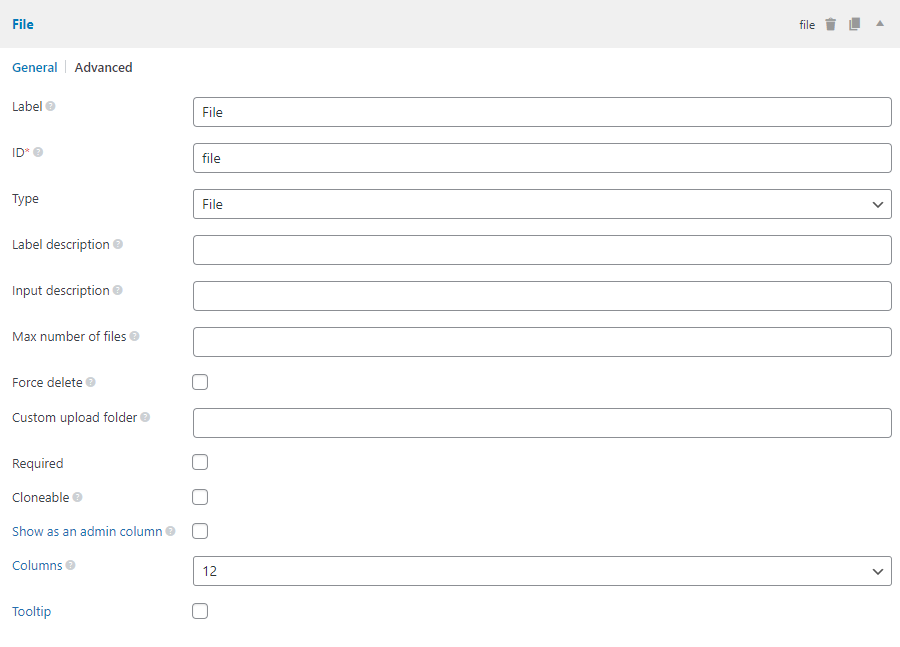 The file field settings