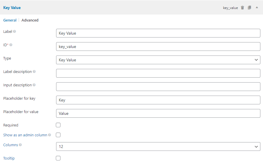 The key-value field settings