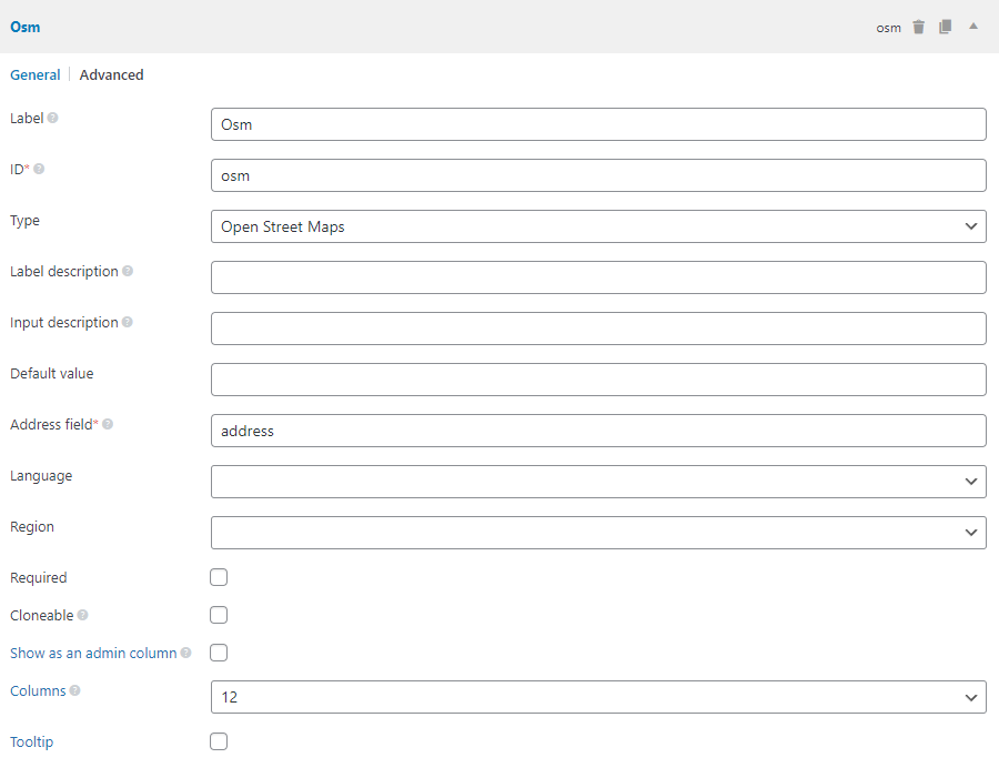 The osm field settings