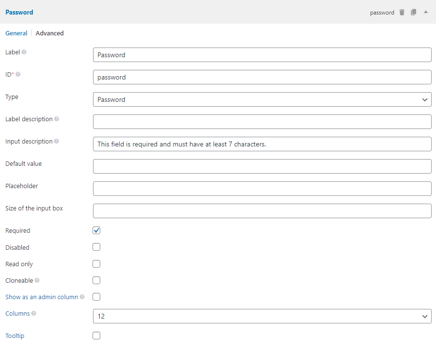 The password field settings