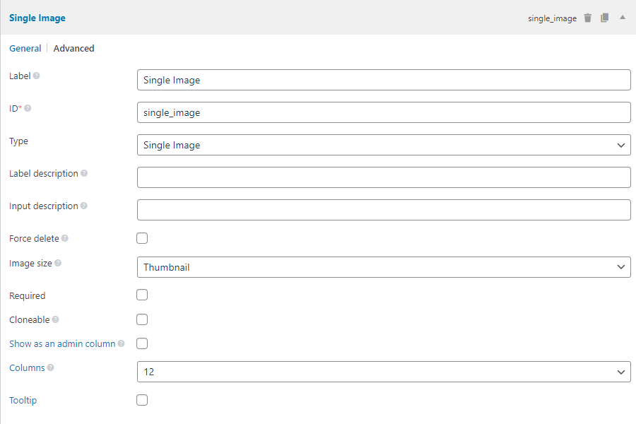 The single-image field settings