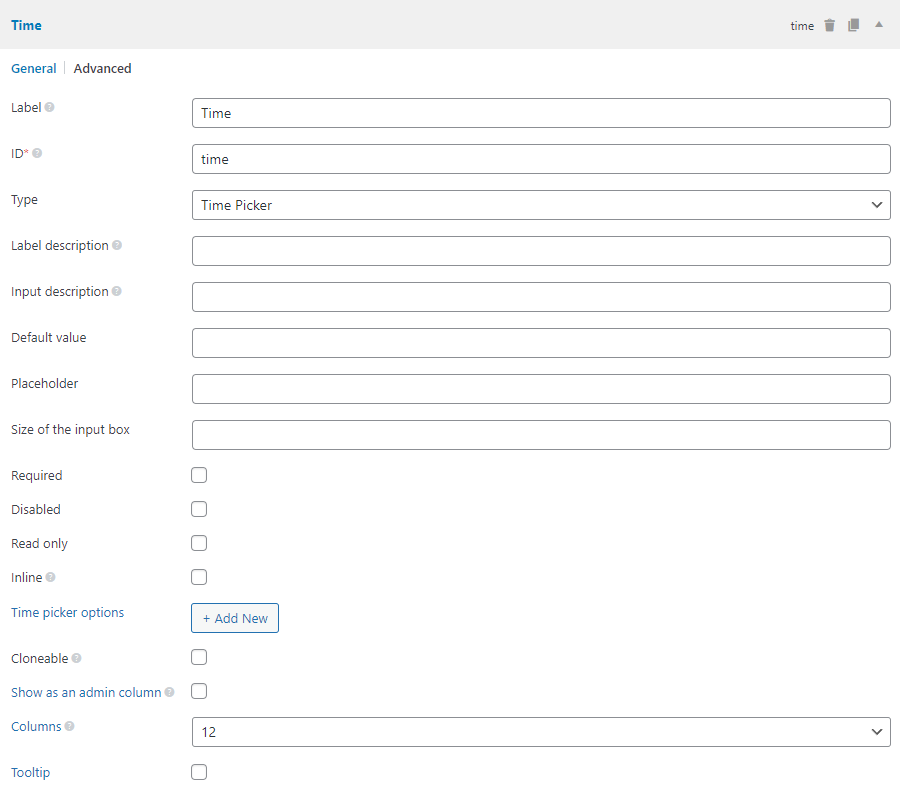 The time field settings